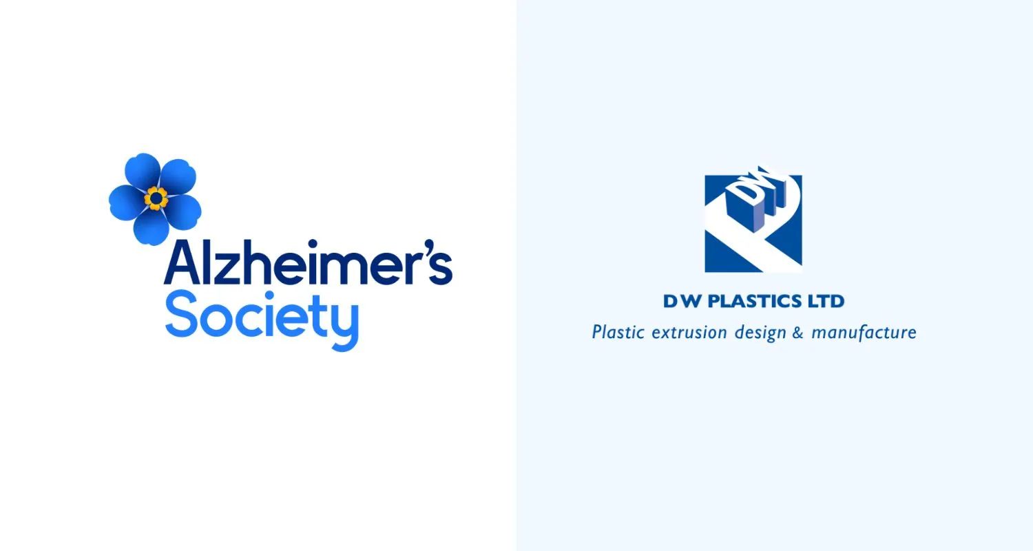 Alzheimer's Society logo alongside the DW Plastics logo